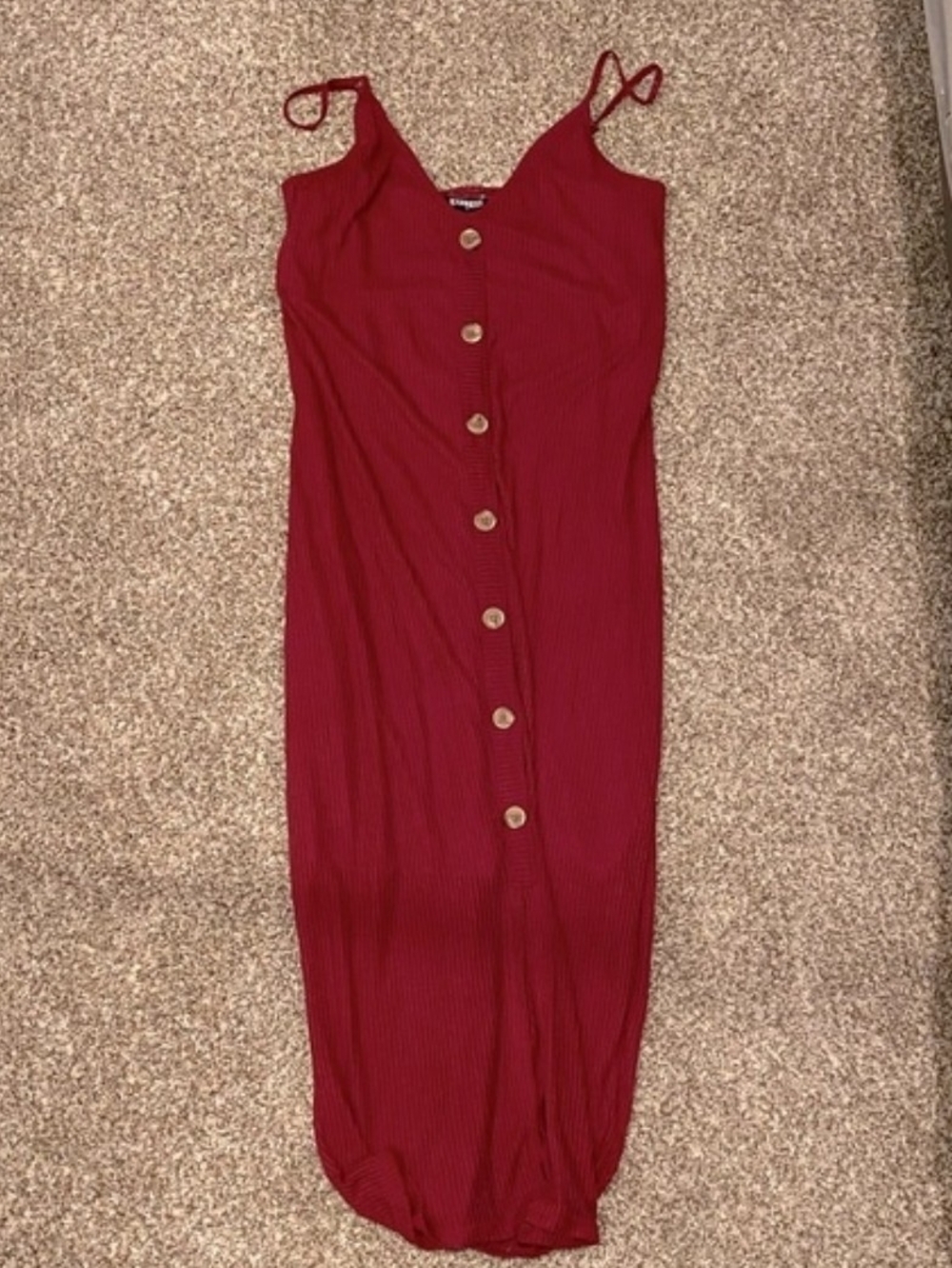 Express Red Button-Front ribbed Midi Dress